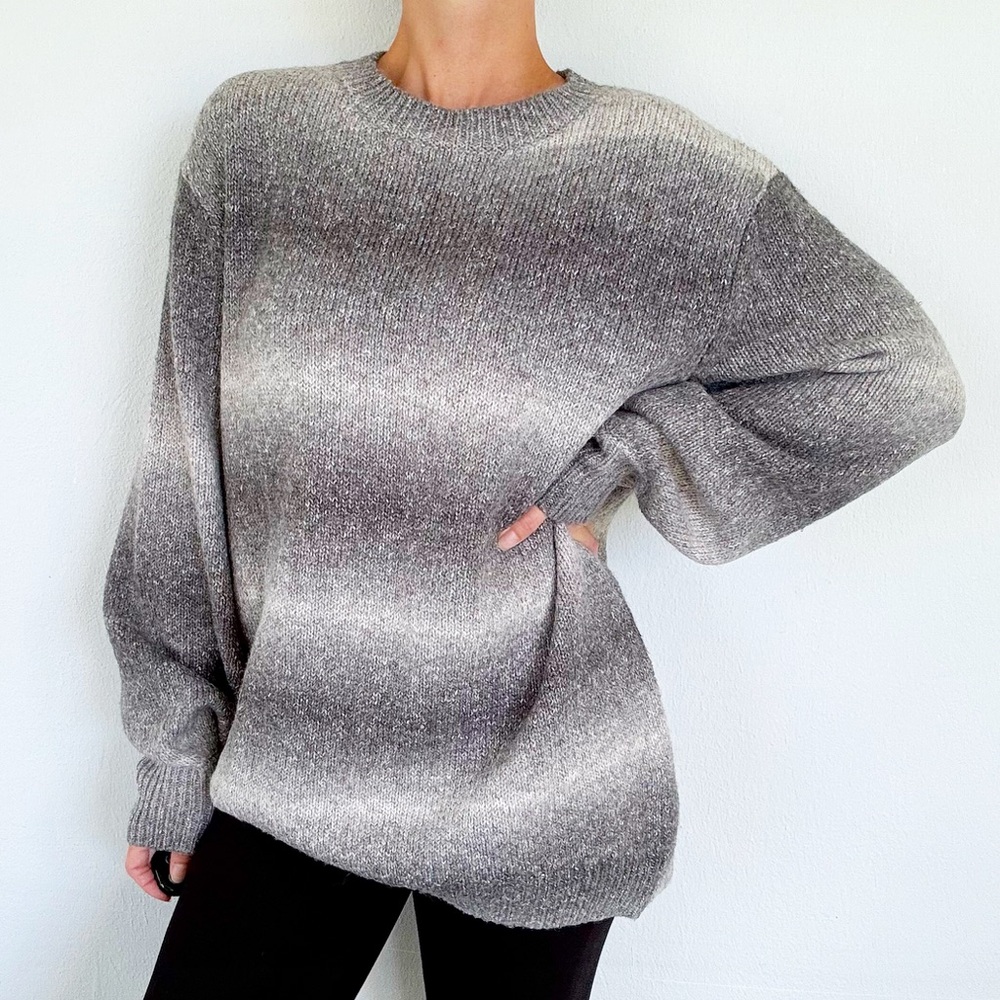 Who What Wear gray wool blend ombré stripe oversized crewneck sweater size large